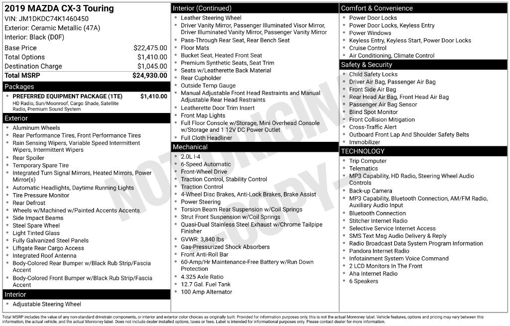 Used 2019 MAZDA CX-3 Touring w/ Preferred Equipment Package FWD image 15