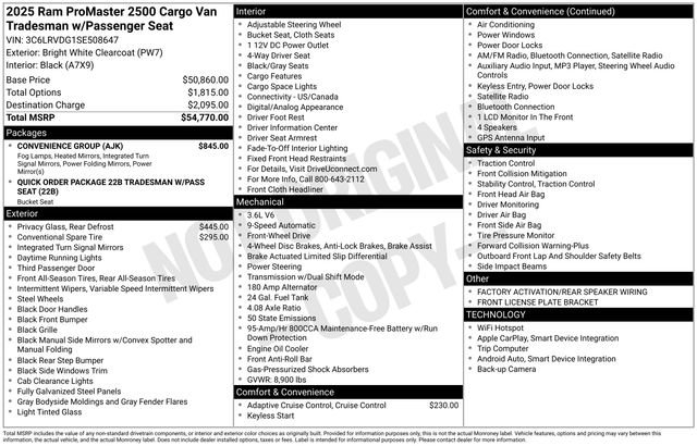 New 2025 RAM ProMaster 2500 w/ Convenience Group FWD image 4