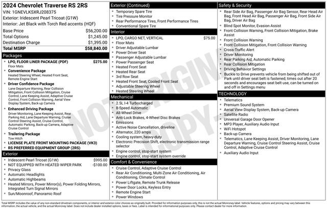 Used 2024 Chevrolet Traverse RS w/ LPO, Floor Liner Package AWD/4WD image 40