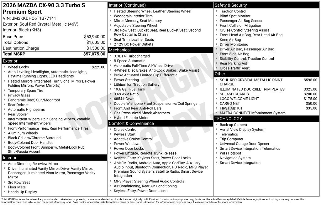 New 2026 MAZDA CX-90 3.3 Turbo S w/ Premium Package AWD/4WD image 3