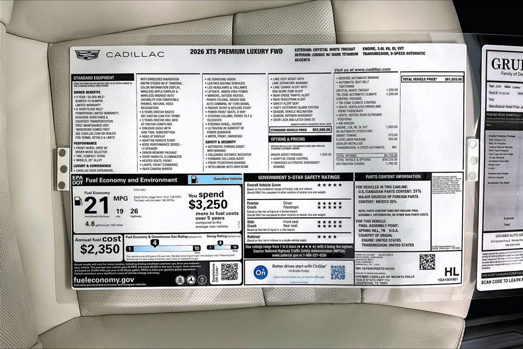 New 2026 Cadillac XT5 Premium Luxury w/ Driver Assist Package FWD image 34