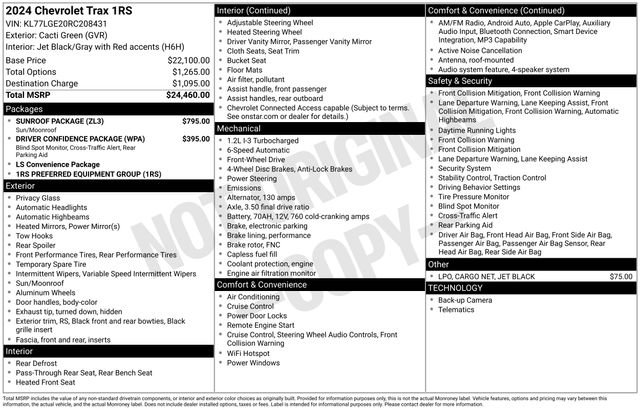 Used 2024 Chevrolet Trax RS w/ Sunroof Package FWD image 30