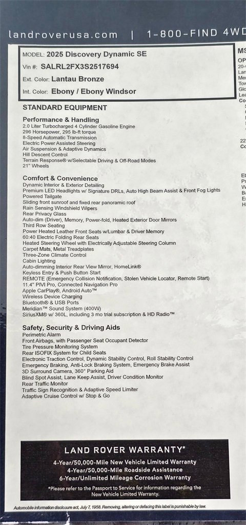 New 2025 Land Rover Discovery Dynamic SE image 34