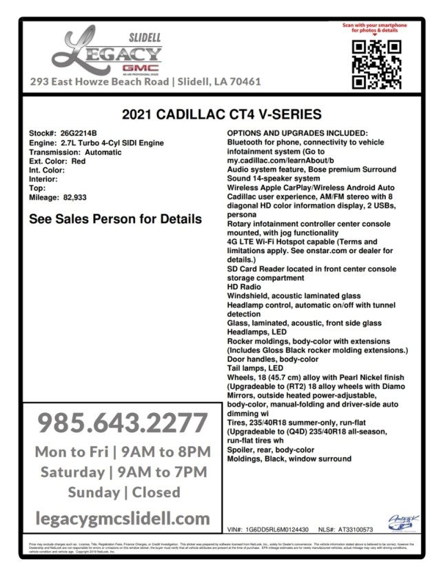 Used 2021 Cadillac CT4 V w/ Technology Package RWD image 31