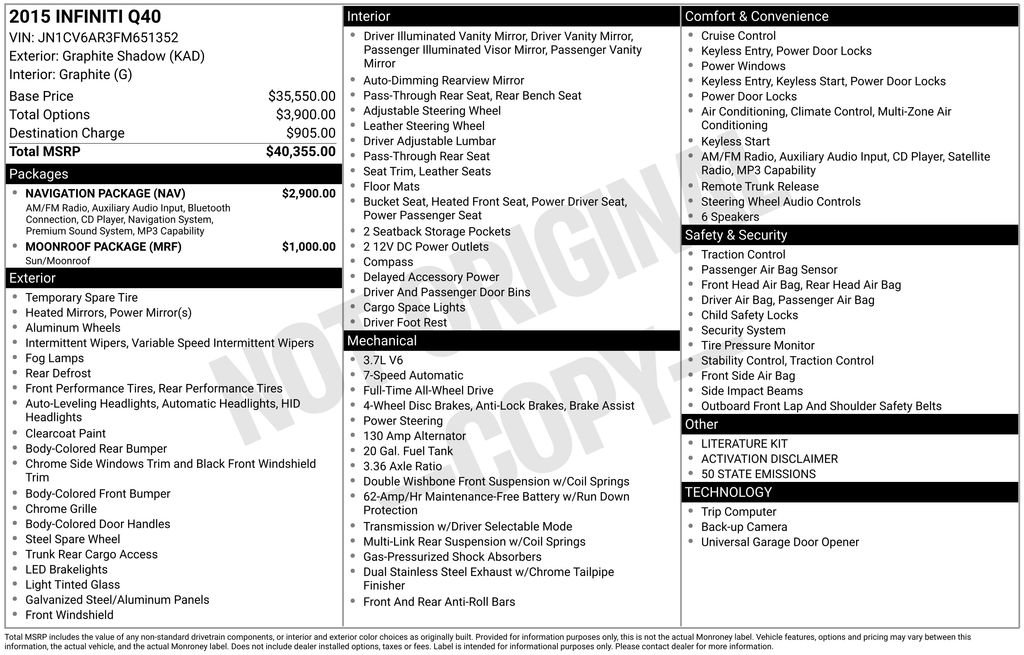 Used 2015 INFINITI Q40 AWD w/ Navigation Package image 5