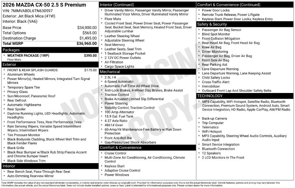 New 2026 MAZDA CX-50 AWD 2.5 S w/ Weather Package image 2