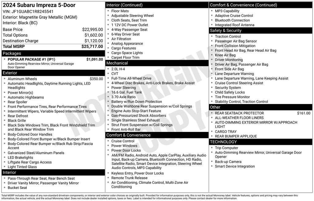 Used 2024 Subaru Impreza 2.0i w/ Popular Package #1 image 3