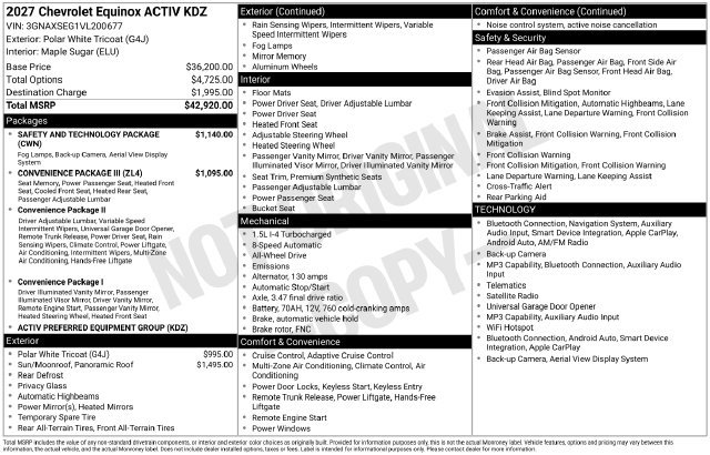 New 2027 Chevrolet Equinox ACTIV w/ Safety and Technology Package AWD/4WD image 30