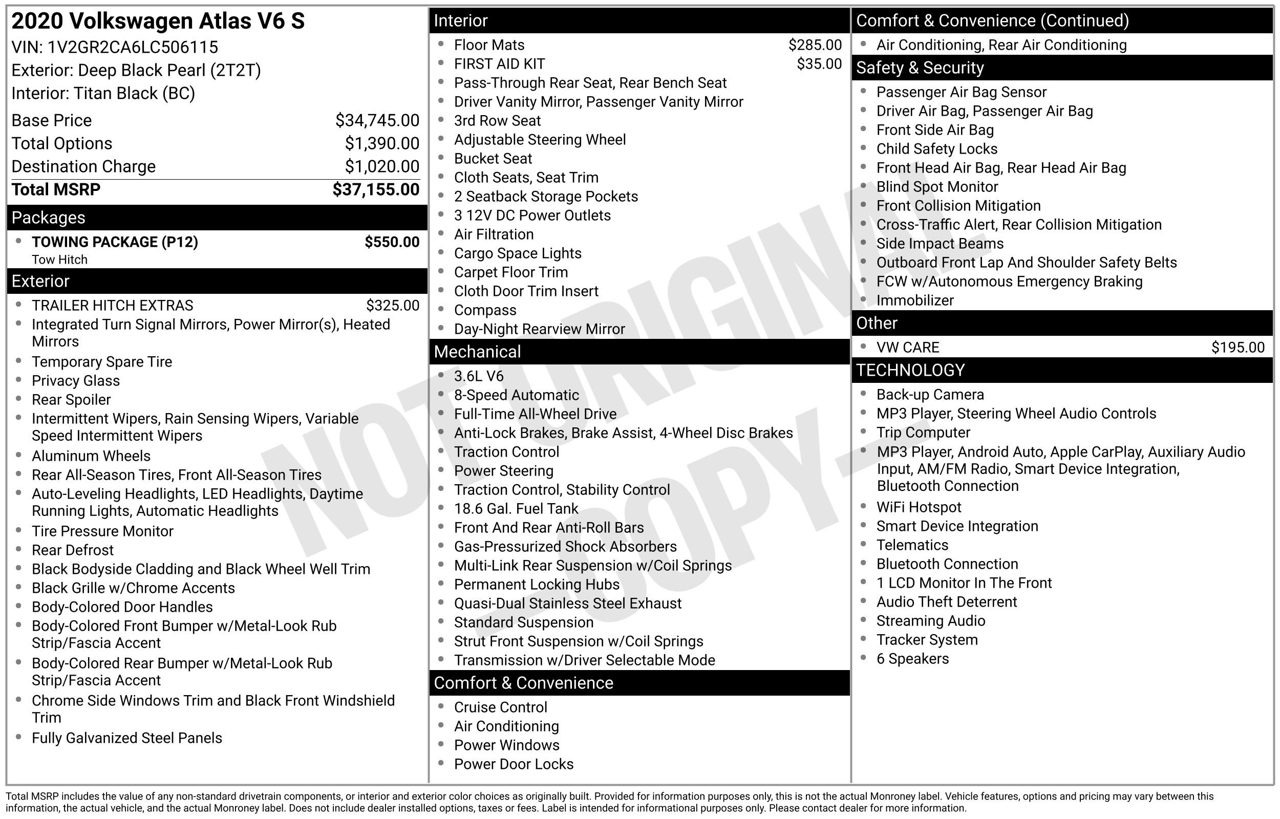 Used 2020 Volkswagen Atlas S w/ Towing Package AWD/4WD image 2