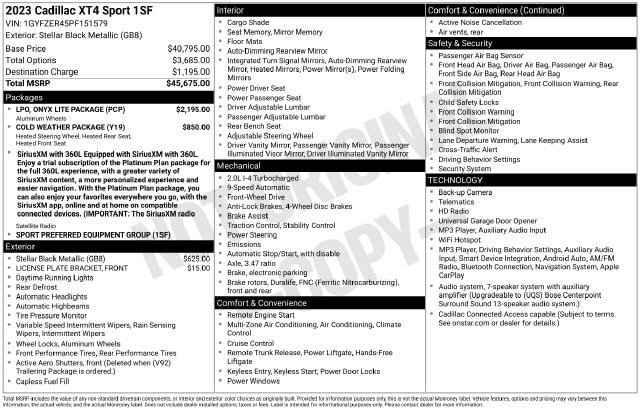 Certified 2023 Cadillac XT4 Sport w/ LPO, Onyx Lite Package FWD image 34