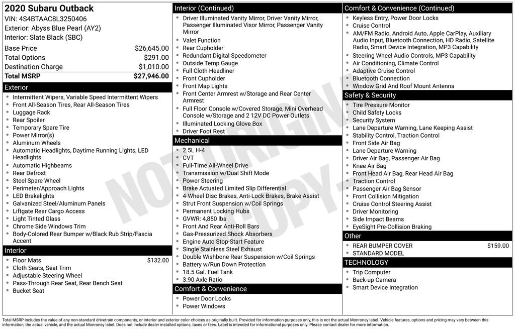Used 2020 Subaru Outback 2.5i image 7