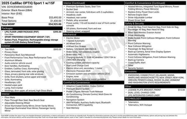 New 2025 Cadillac Optiq Sport 1 w/ LPO, Floor Liner Package image 1