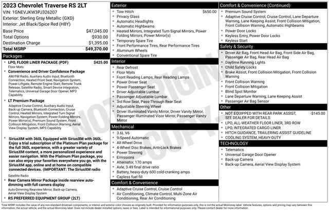 Certified 2023 Chevrolet Traverse RS w/ LPO, Floor Liner Package AWD/4WD image 6