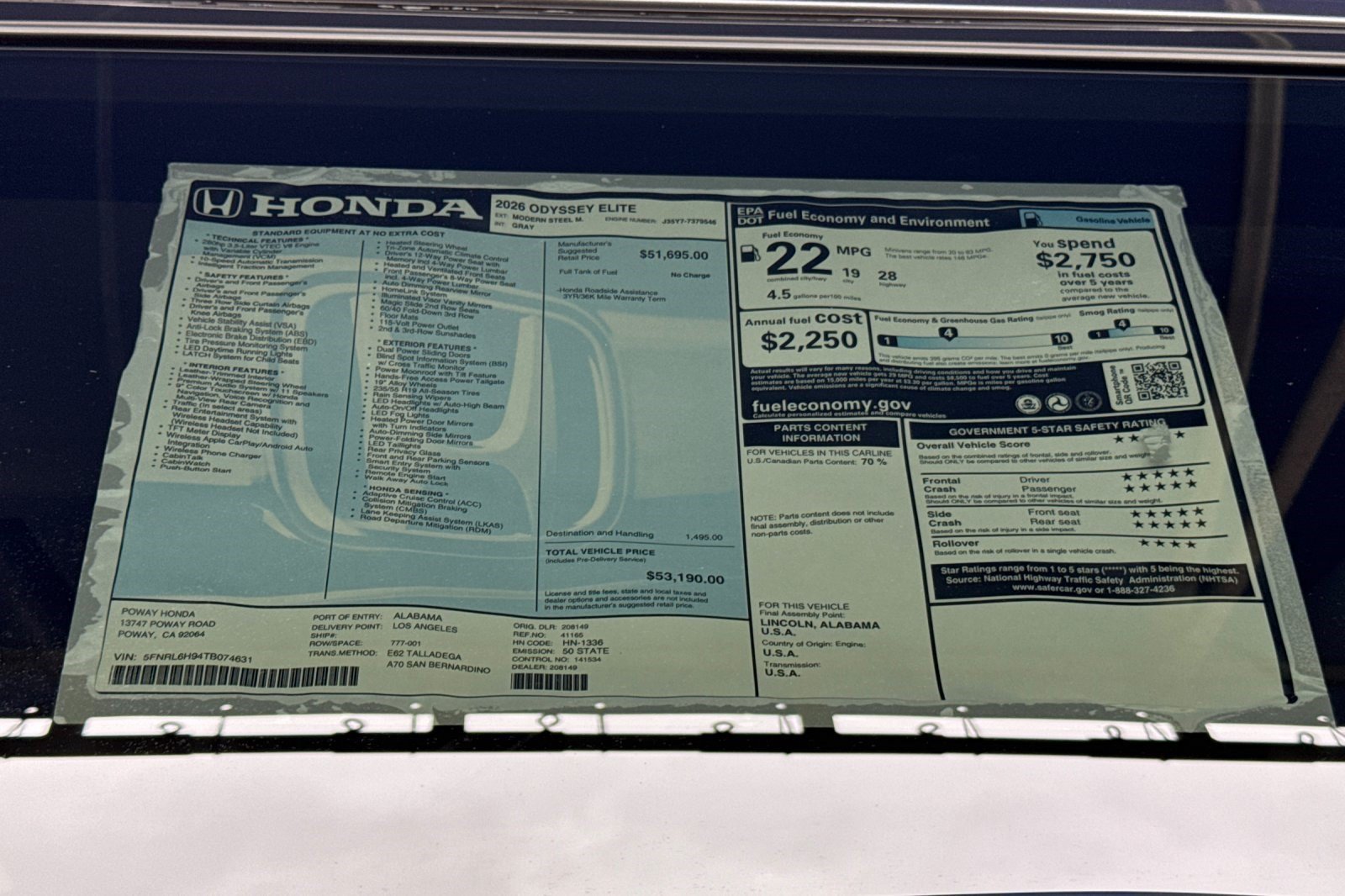 New 2026 Honda Odyssey Elite image 35
