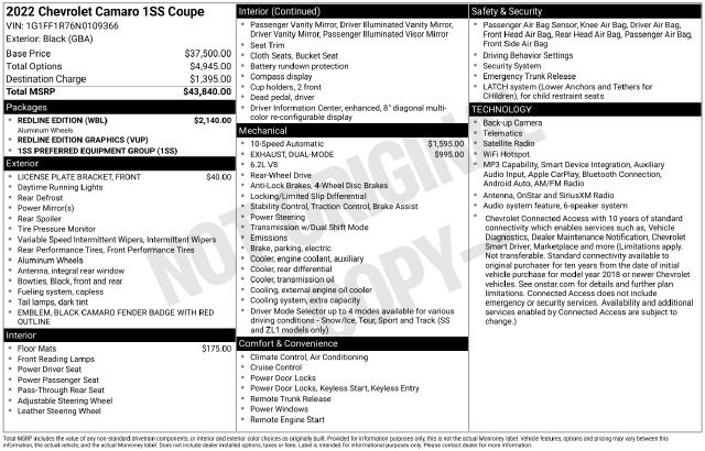 Certified 2022 Chevrolet Camaro SS w/ Redline Edition RWD image 27