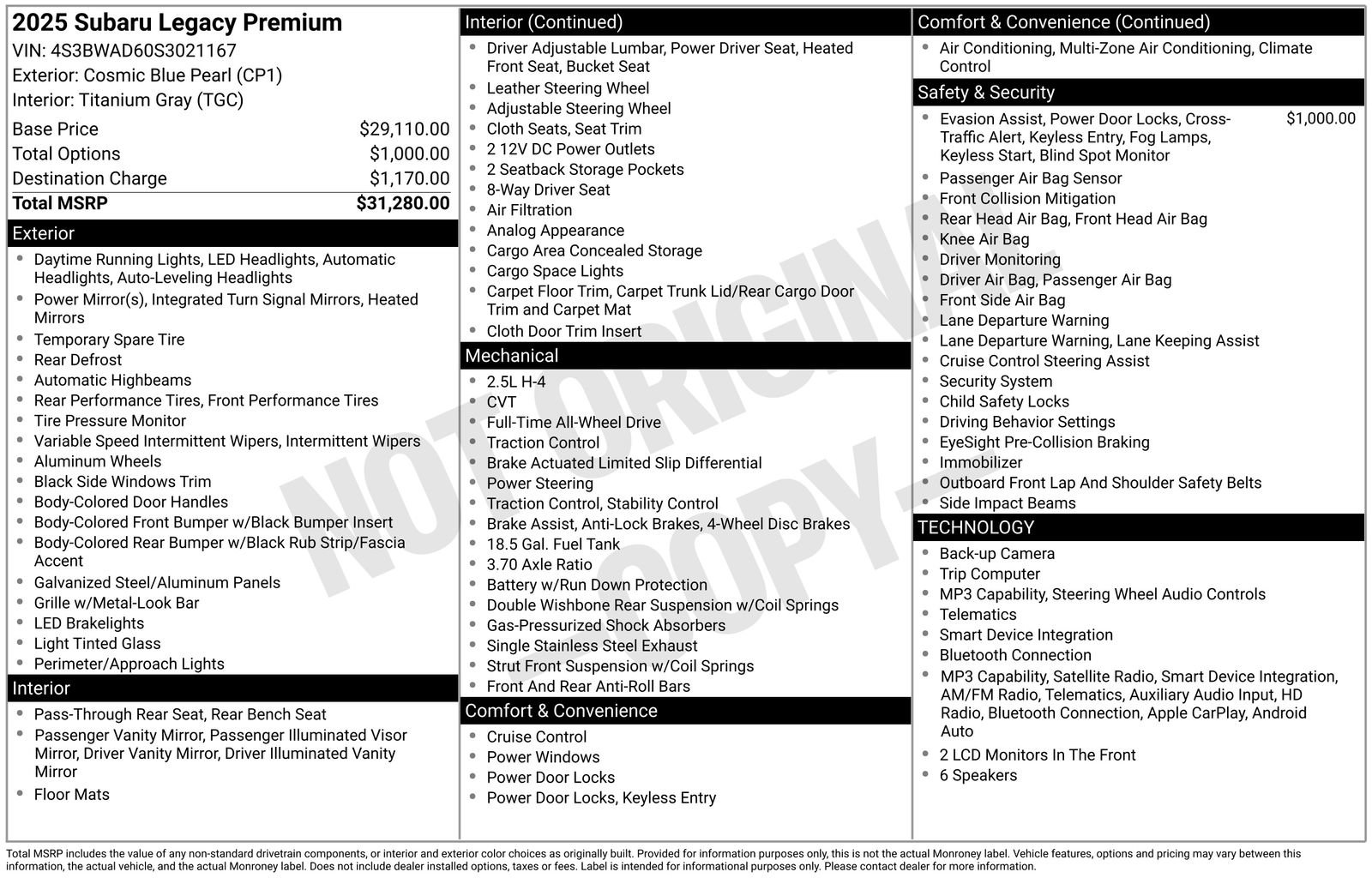 Certified 2025 Subaru Legacy Premium AWD/4WD image 14