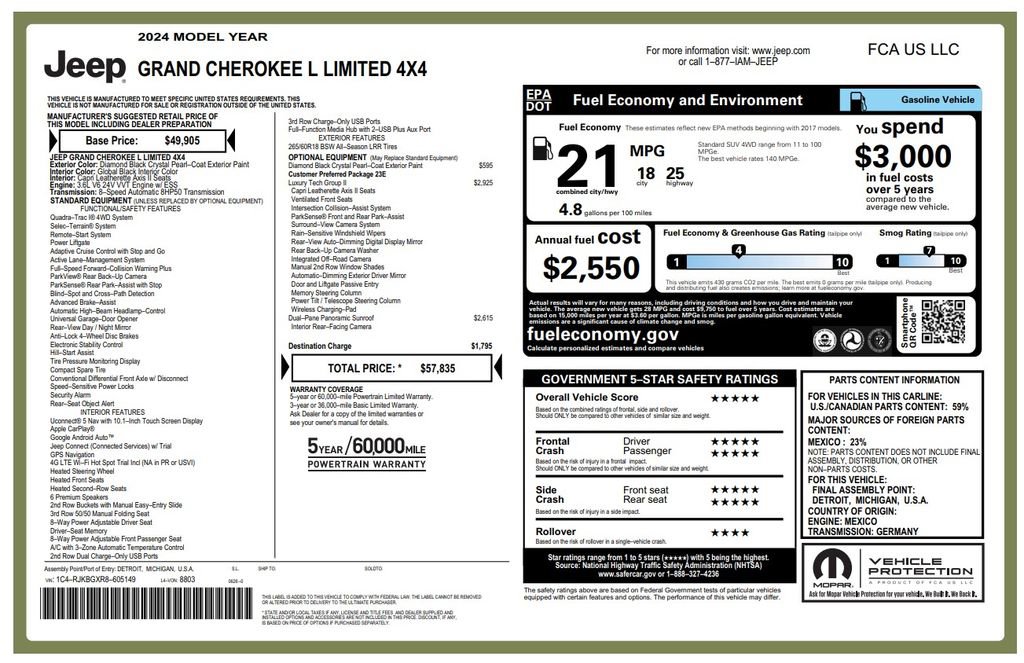 Certified 2024 Jeep Grand Cherokee L Limited w/ Luxury Tech Group II image 7