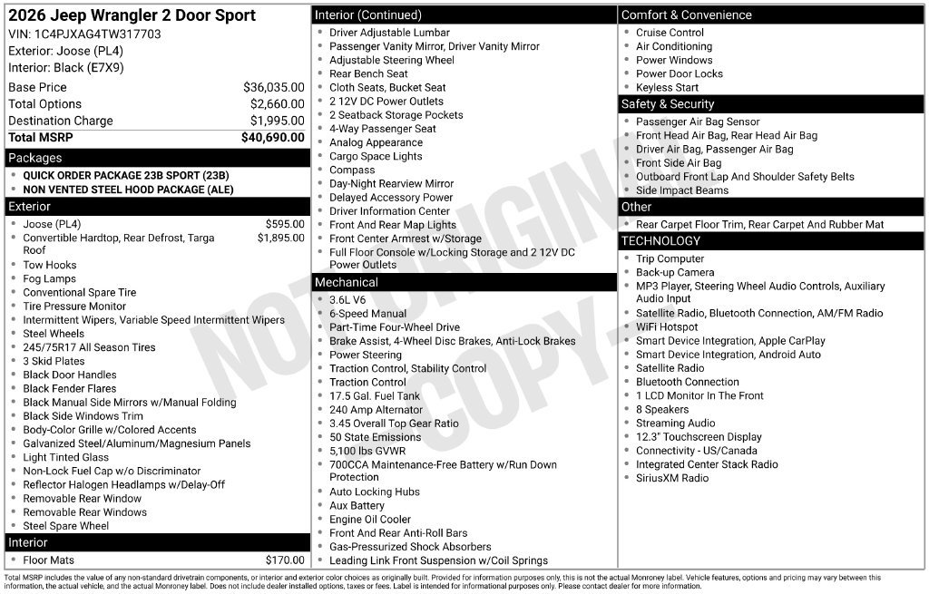 New 2026 Jeep Wrangler Sport AWD/4WD image 5