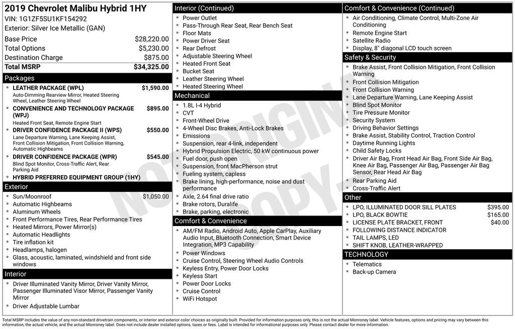 Used 2019 Chevrolet Malibu Hybrid w/ Leather Package image 45