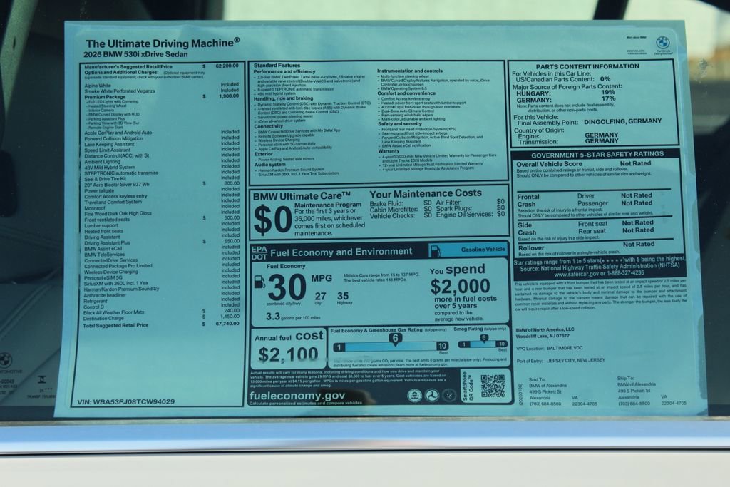 New 2026 BMW 530i xDrive w/ Premium Package AWD/4WD image 2