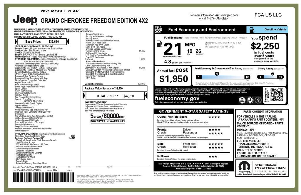 Certified 2021 Jeep Grand Cherokee Freedom Edition RWD image 4
