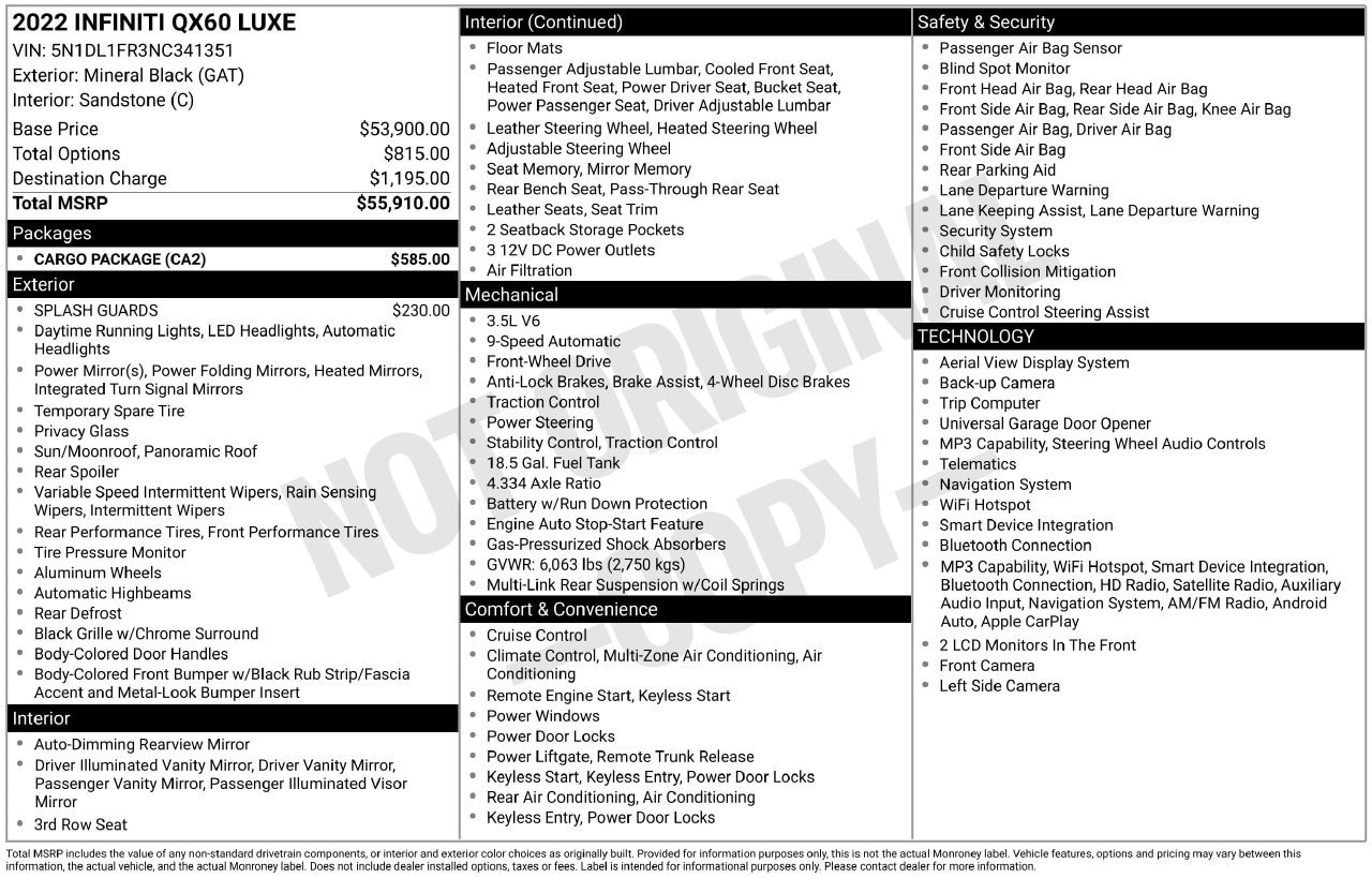 Used 2022 INFINITI QX60 Luxe w/ Cargo Package FWD image 34