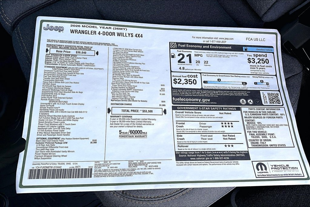 New 2026 Jeep Wrangler Unlimited Sport AWD/4WD image 33