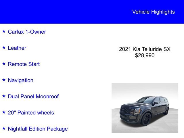 Used 2021 Kia Telluride SX w/ Nightfall Edition Package image 2