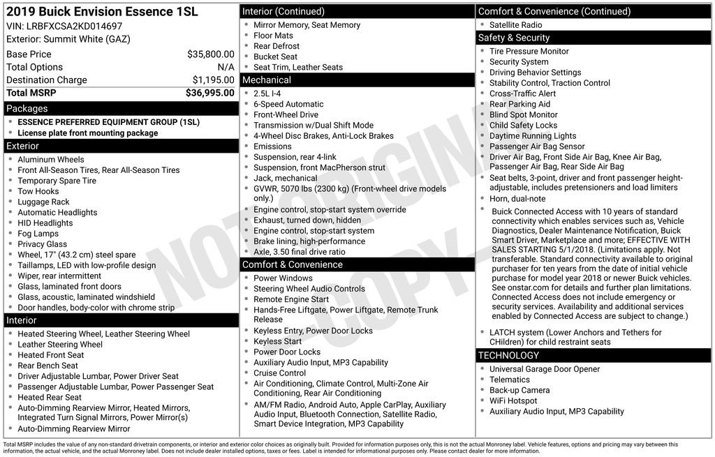 Certified 2019 Buick Envision Essence FWD image 32