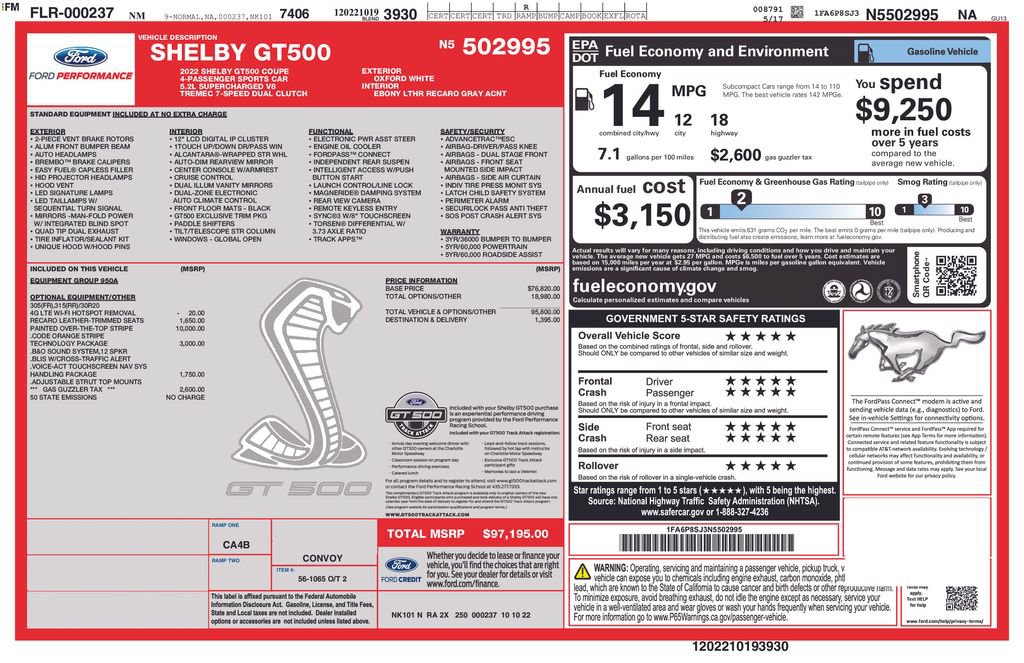 Used 2022 Ford Mustang Shelby GT500 w/ Technology Package RWD image 35