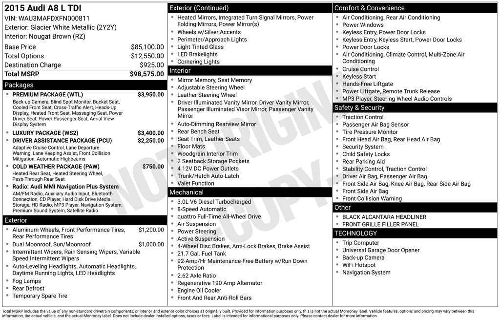 Used 2015 Audi A8 L TDI w/ Premium Package image 11