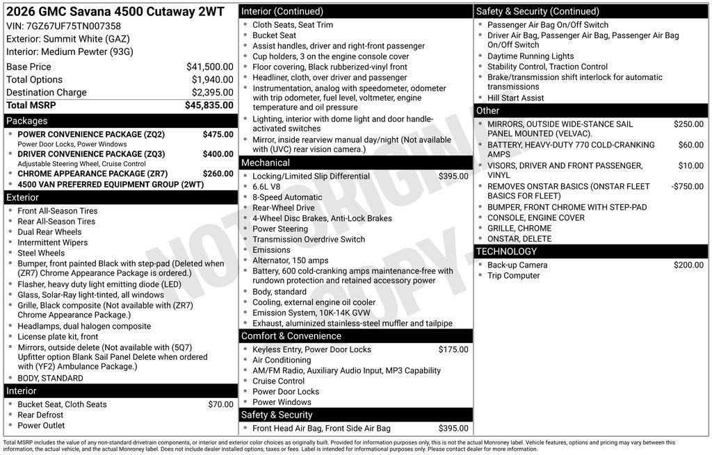 New 2026 GMC Savana 4500 w/ Power Convenience Package RWD image 4