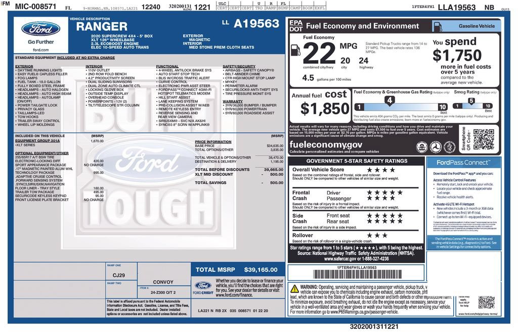 Used 2020 Ford Ranger XLT w/ Equipment Group 301A Mid AWD/4WD image 7