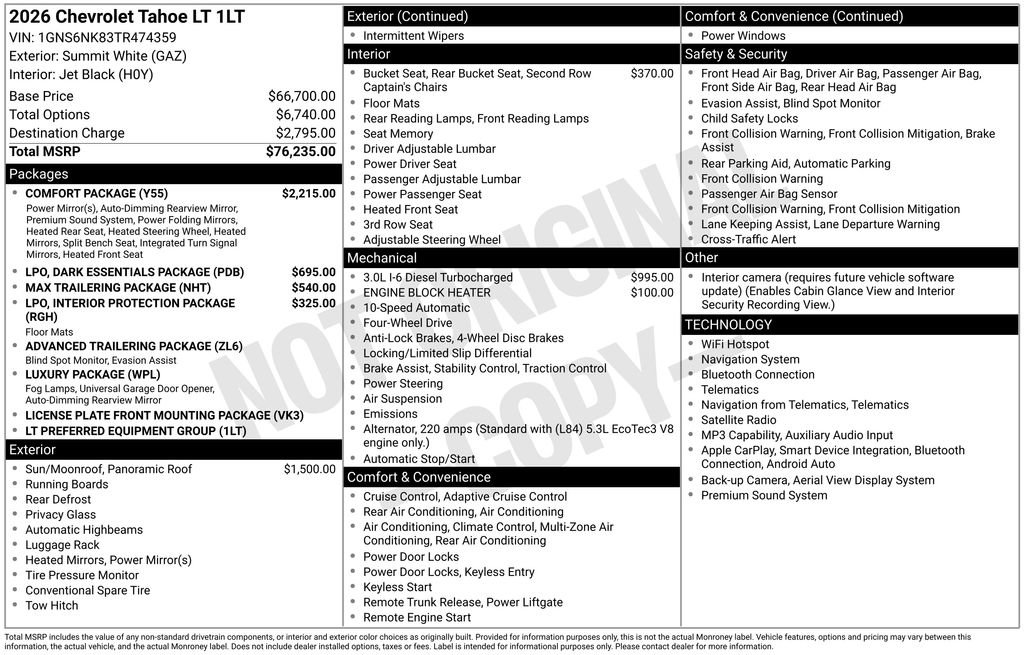 New 2026 Chevrolet Tahoe LT w/ Comfort Package AWD/4WD image 6