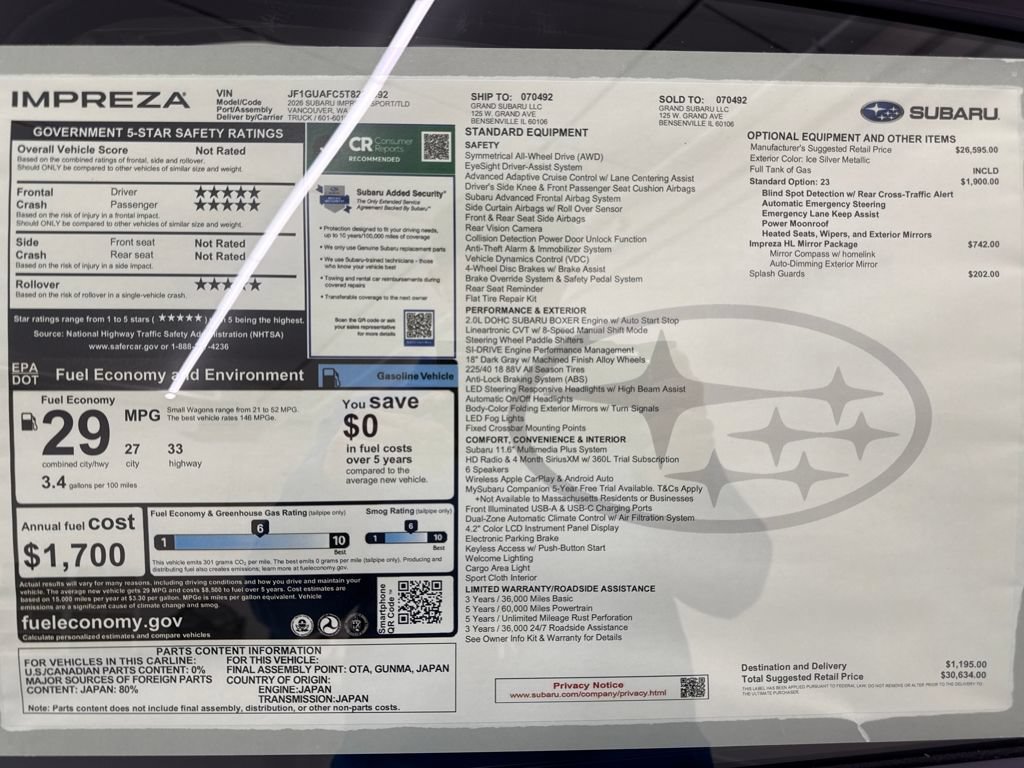 New 2026 Subaru Impreza 2.0i Sport image 26