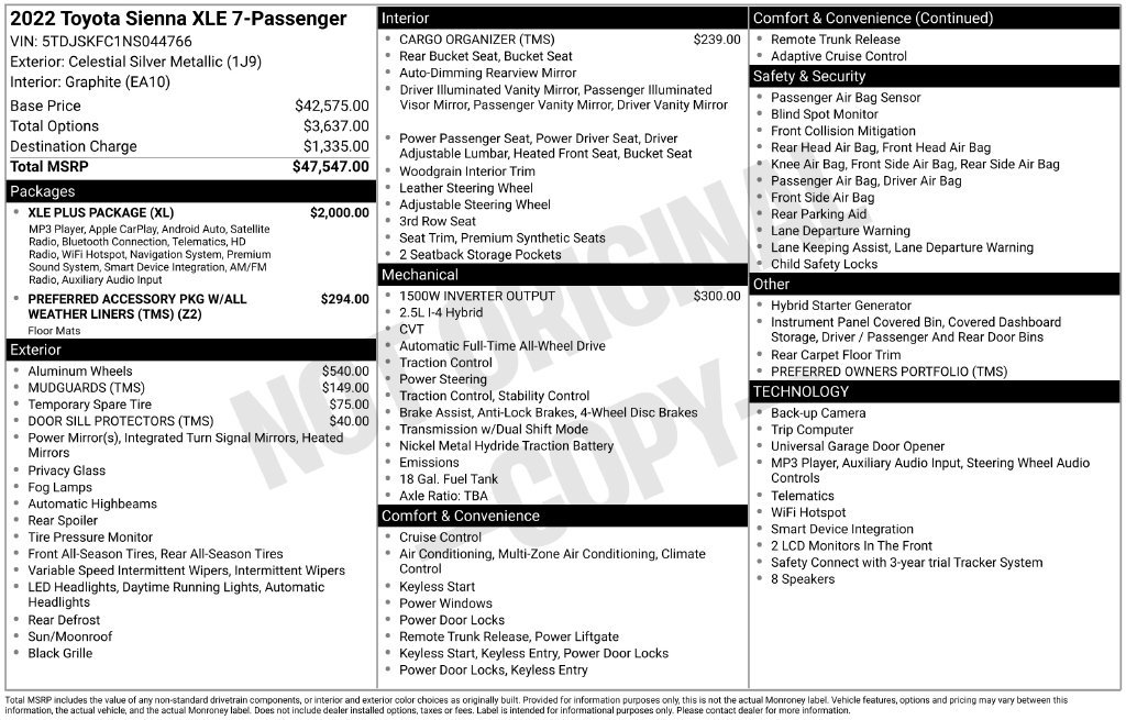 Used 2022 Toyota Sienna XLE w/ XLE Plus Package AWD/4WD image 6