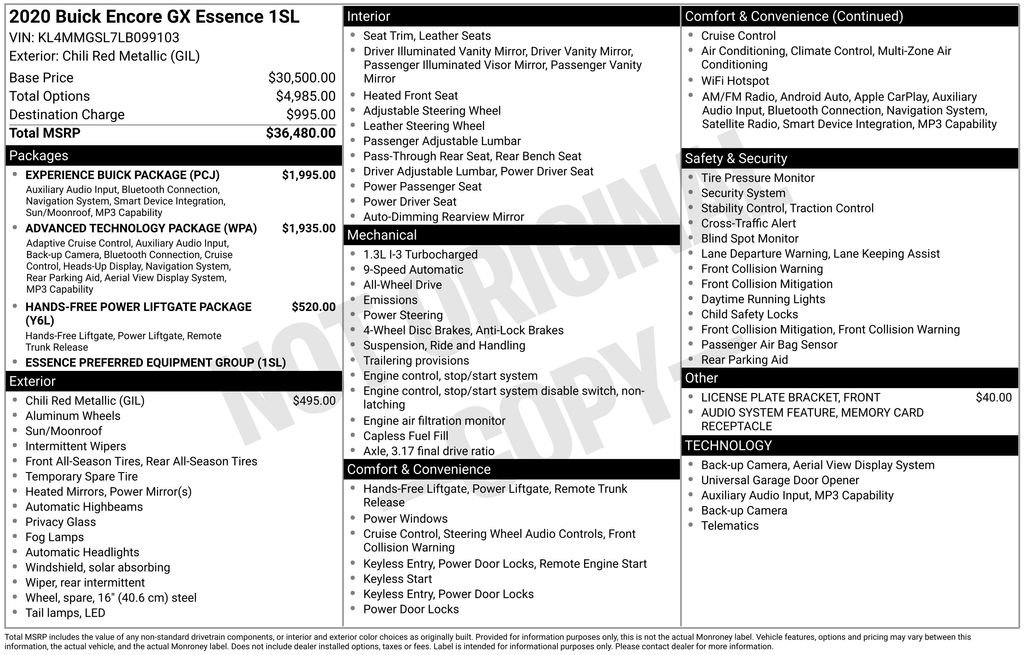 Used 2020 Buick Encore GX Essence w/ Experience Buick Package AWD/4WD image 3