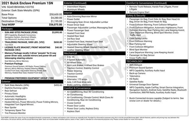 Used 2021 Buick Enclave Premium w/ Sun and Sites Package image 16