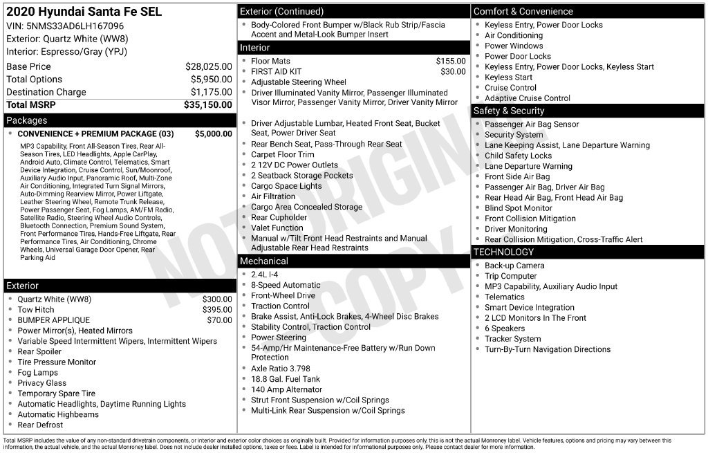 Used 2020 Hyundai Santa Fe SEL w/ Convenience + Premium Package FWD image 4