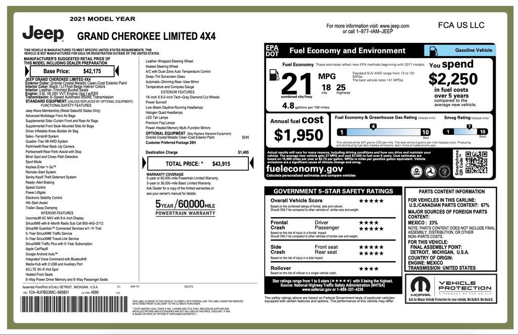 Certified 2021 Jeep Grand Cherokee Limited AWD/4WD image 4