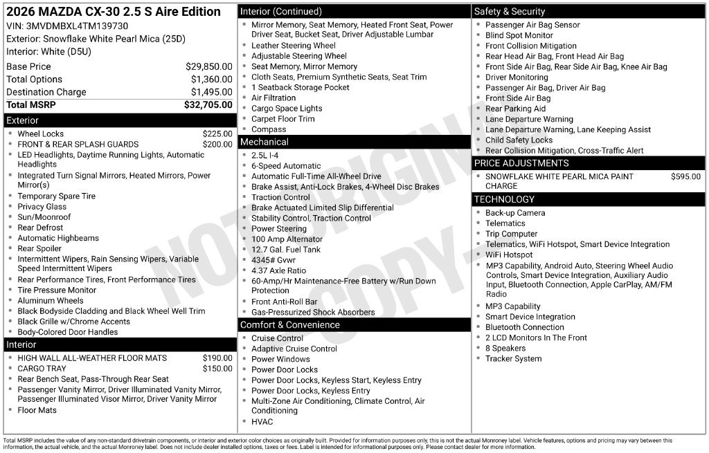 New 2026 MAZDA CX-30 Aire Edition AWD/4WD image 6