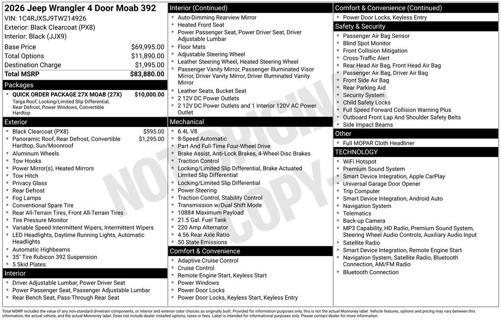 New 2026 Jeep Wrangler Unlimited Rubicon 392 w/ Quick Order Package 27X Moab AWD/4WD image 38