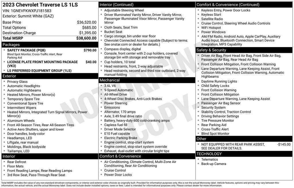 Used 2023 Chevrolet Traverse LS w/ Safety Package AWD/4WD image 3