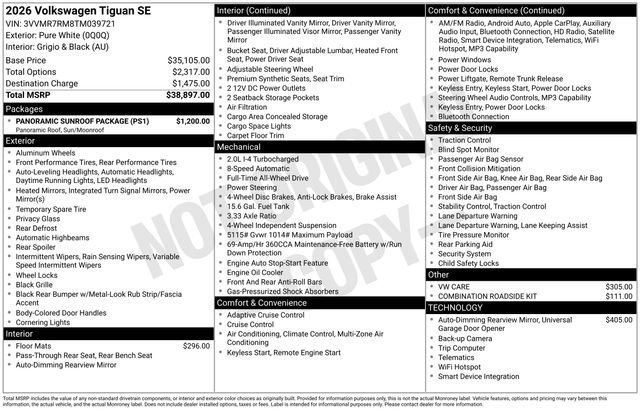 Used 2026 Volkswagen Tiguan SE w/ Panoramic Sunroof Package AWD/4WD image 33