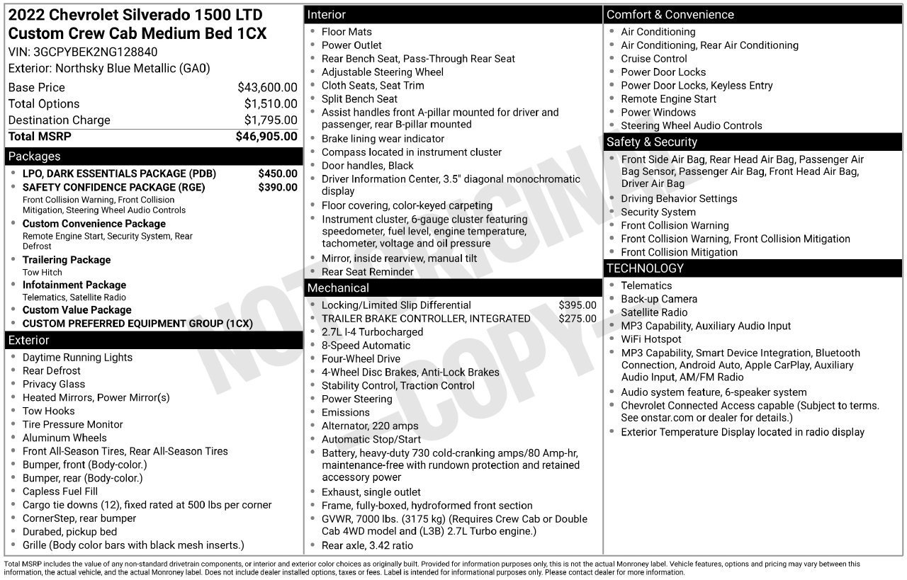 Used 2022 Chevrolet Silverado 1500 Custom w/ LPO, Dark Essentials Package AWD/4WD image 29