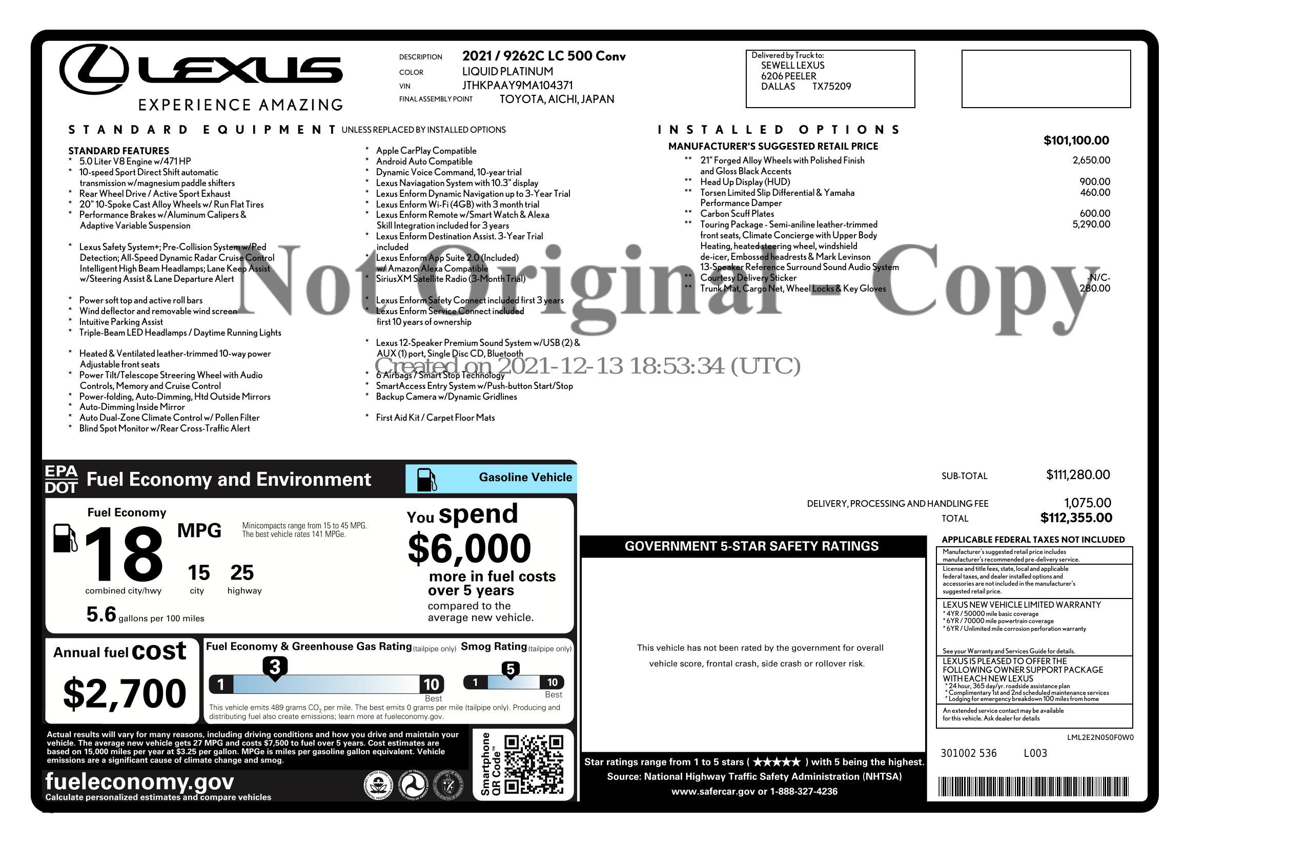 Used 2021 Lexus LC 500 Convertible w/ Touring Package RWD image 3