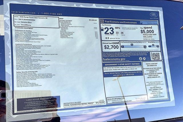 New 2026 Land Rover Range Rover Velar Dynamic SE image 16