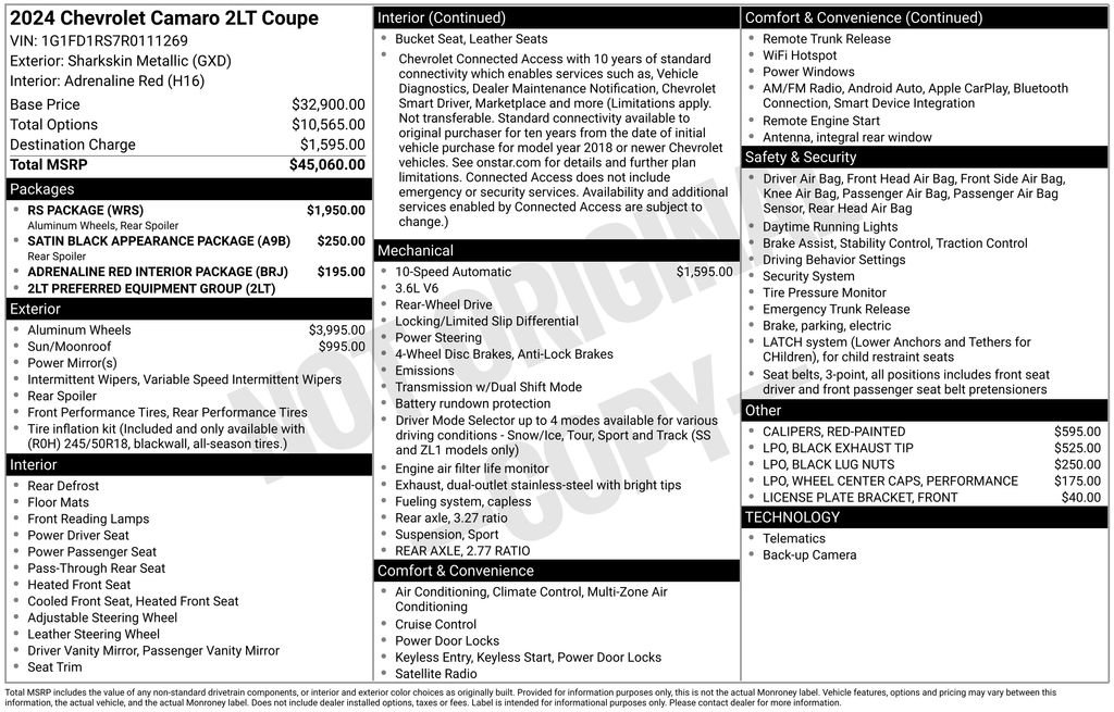 Used 2024 Chevrolet Camaro LT w/ RS Package RWD image 27