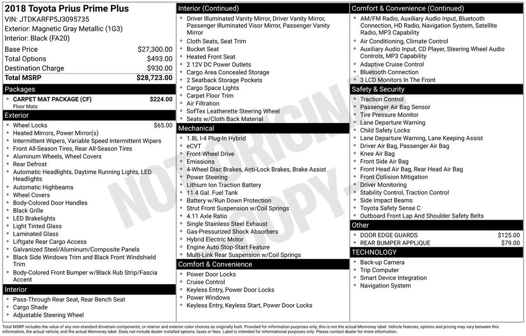 Used 2018 Toyota Prius Prime Plus w/ Carpet Mat Package FWD image 25