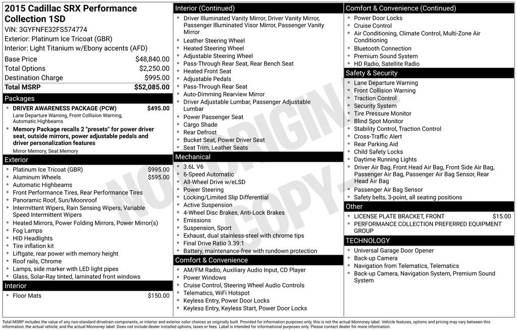 Used 2015 Cadillac SRX Performance w/ Driver Awareness Package image 4